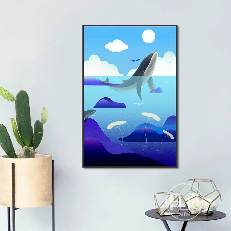 Свежий синий Дельфин декоративное настенное искусство холст живопись океан