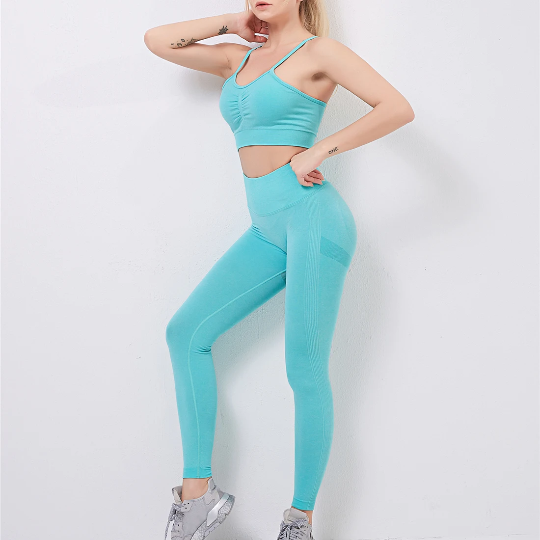 Сексуальные спортивные костюмы из 2 предметов бесшовный комплект для йоги