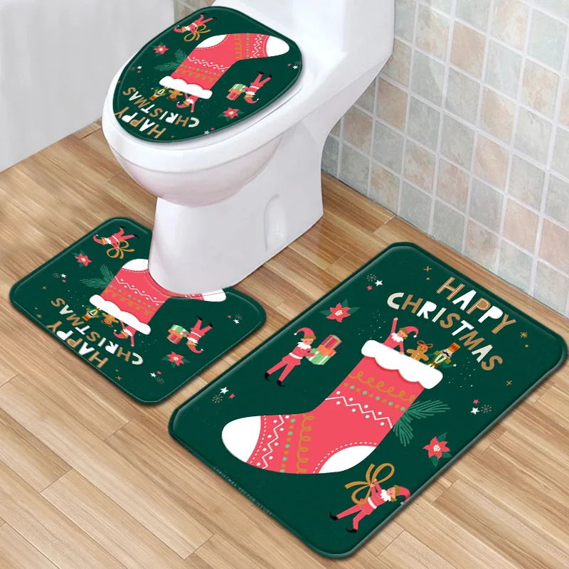 

3-piece Carpet Bathroom Mat Warm Pad Door Mat Floor Mat Christmas Style Bathroom Mat