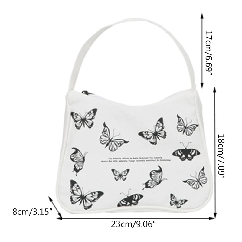 

Retro Underarm Bag Butterfly Printed Clutch Bag Canvas Shoulder Tote HandBag Fashion Glitter Ladies Shoulder Bag