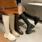 Женские брендовые сапоги Челси, зимние длинные роскошные сапоги до колена на массивной платформе, на молнии, с круглым носком, 2022