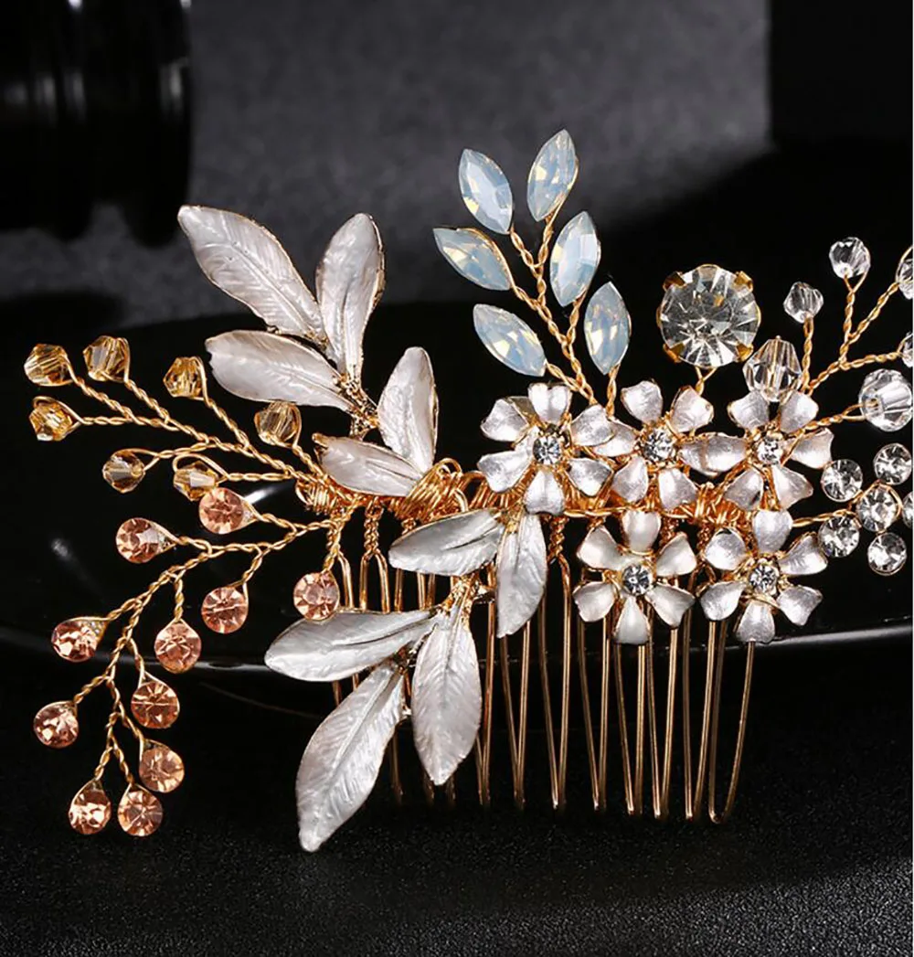 Стразы золотого цвета с кристаллом и опалом свадебная расческа для волос женские