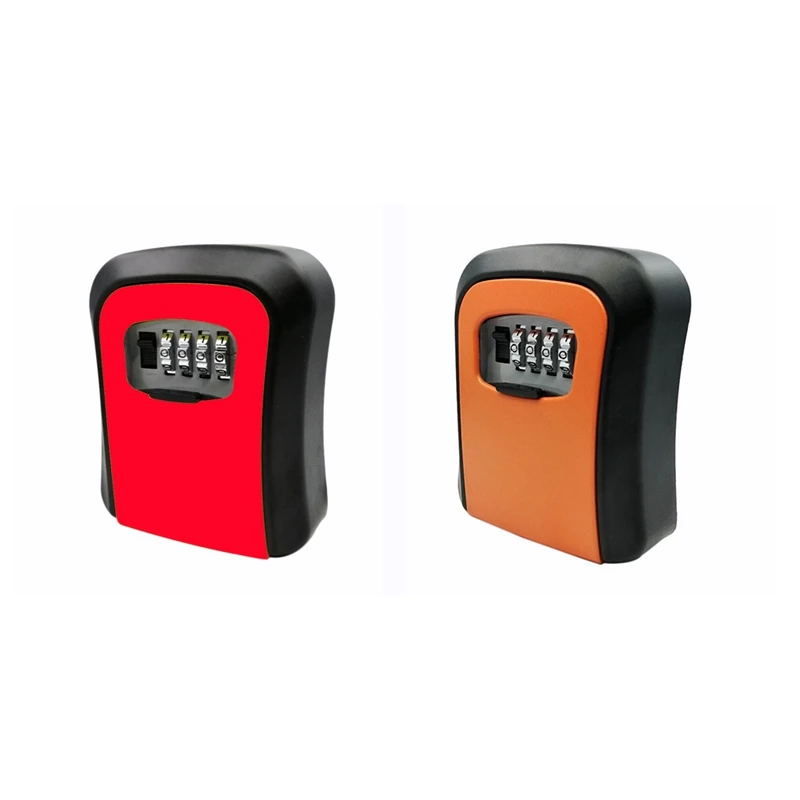 

2 Set Password Key Lock Box Wall Mounted 4 Digit Combination Key Storage Lock Box Red & Orange