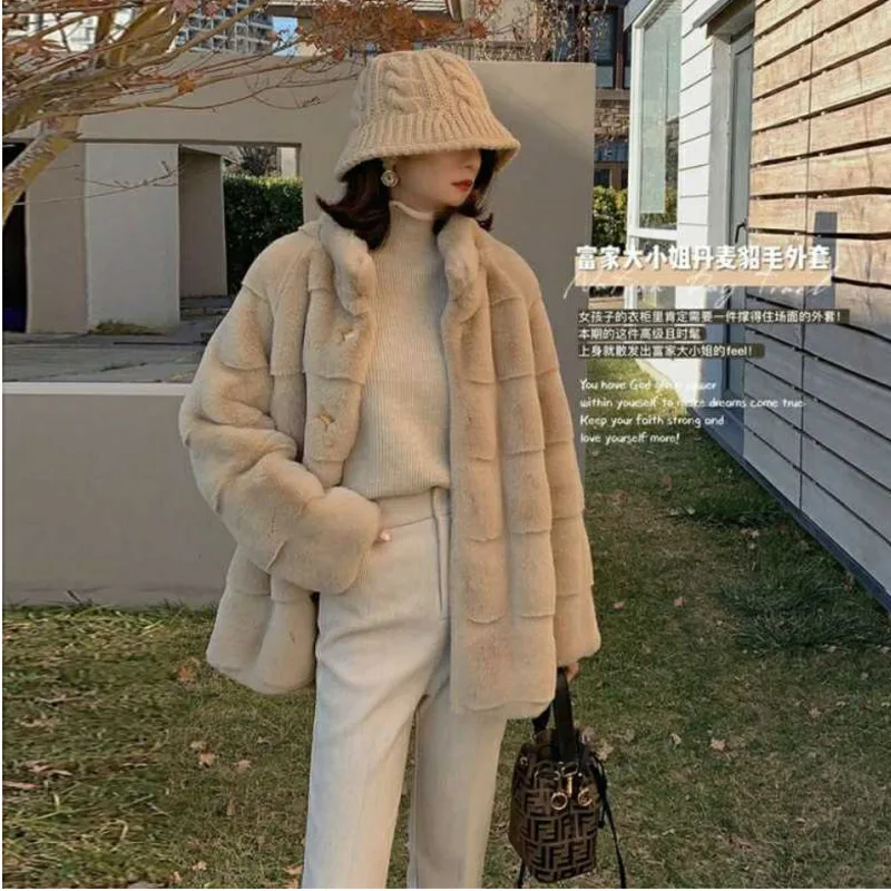 Korean Fashion Winter Warm Women Coat Danish Gold Mink Faux Leather Jacket Thick Loose Jackets Parkas Clothing Jaqueta Chaquetas