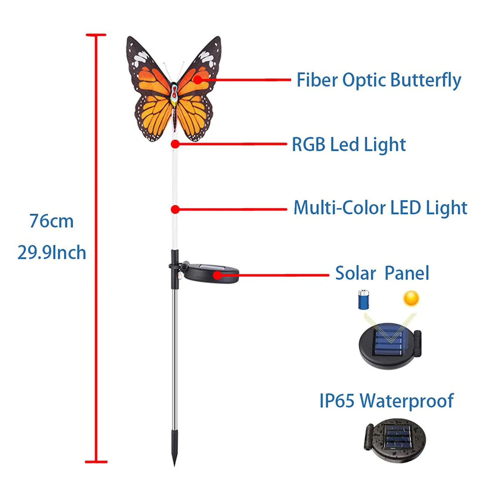 Фонарь бабочка на солнечной батарее s RGB светодиодсветодиодный Ландшафтная лампа