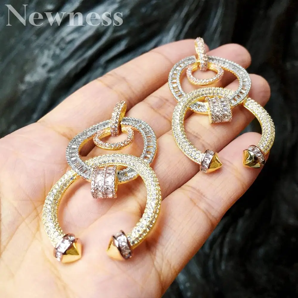 

Newness Luxury Brand Geometry Full Mirco Paved Cubic Zirconia Earrings For Women Fashion Wedding Fashion Jewelry