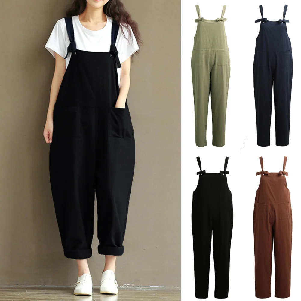 Новые женские свободные комбинезоны без рукавов карманы с широкими штанинами