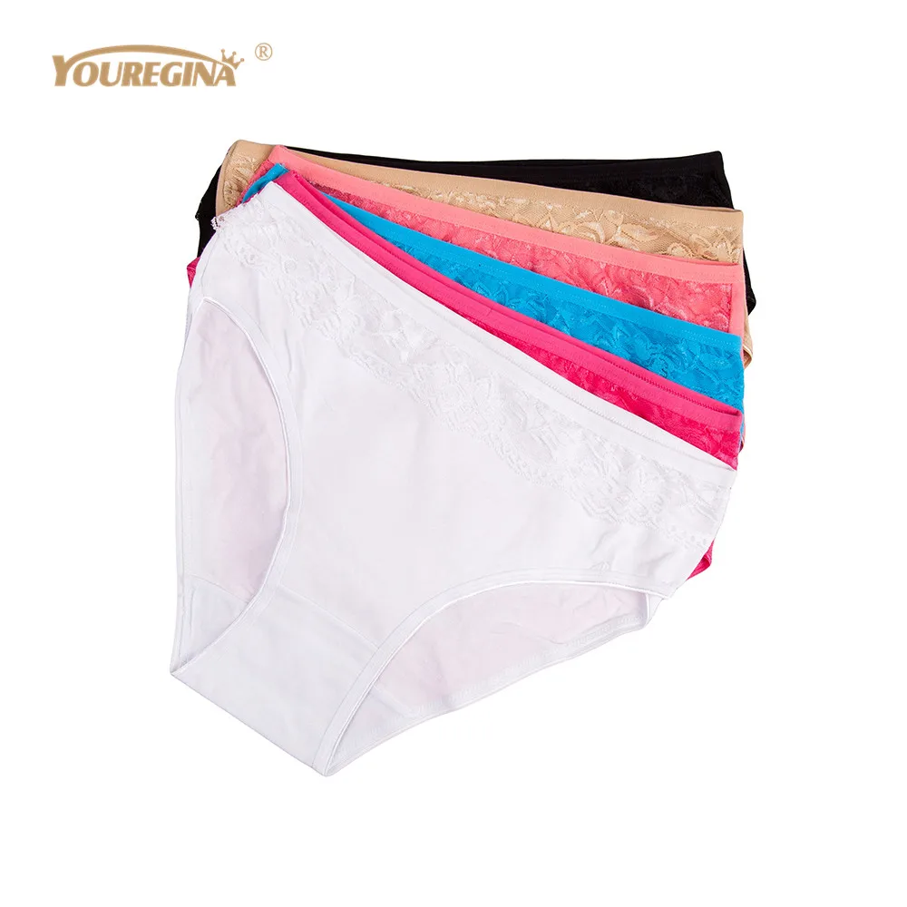 

Underwear Woman Panties Cotton Mid Rise Women Plus Size Lace Briefs Intimates Lingerie for Ladies 6 pcs/lot