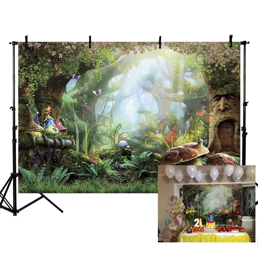 

Photo Backgroud Cartoon Fairy Tale Forest Birthday Party Decoration Backdrops for Photography
