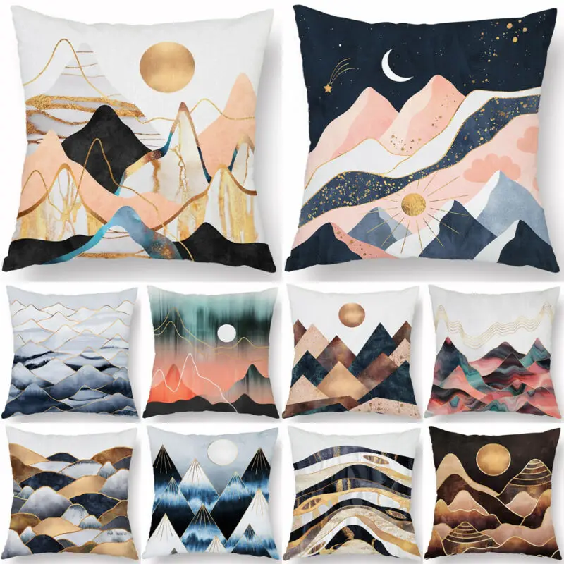 Пейзаж горы дерево наволочки для подушек декоративные акварель Подушка Чехол