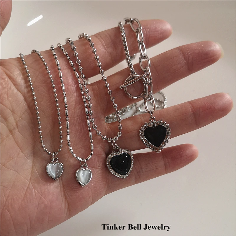 

2022 Korean Sweet Cute Love Heart Choker Chain Necklace For Statement Women Girlfriend Goth Vintage Gift Jewelry Collier Femme