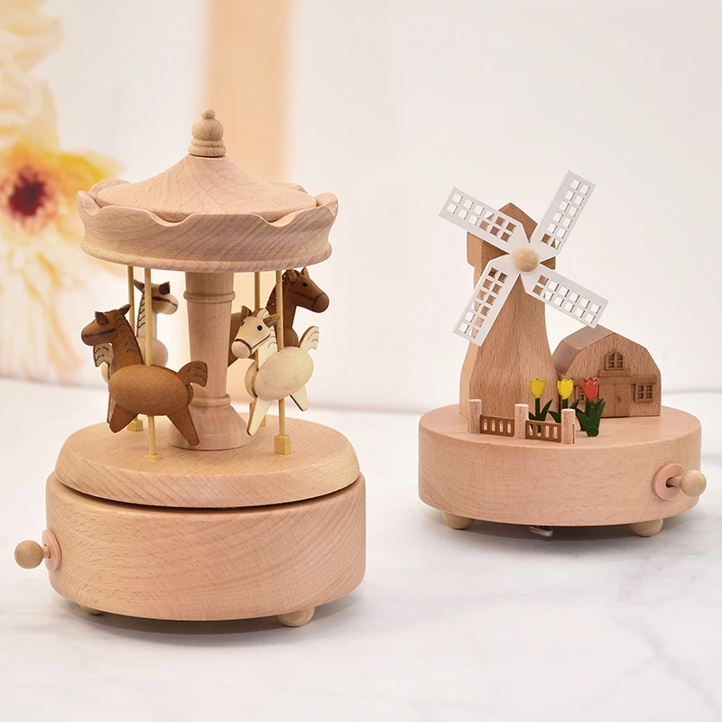 

Wood up and down carousel music box architecture shape boys and girls birthday presents Christmas gift home pendulum fine