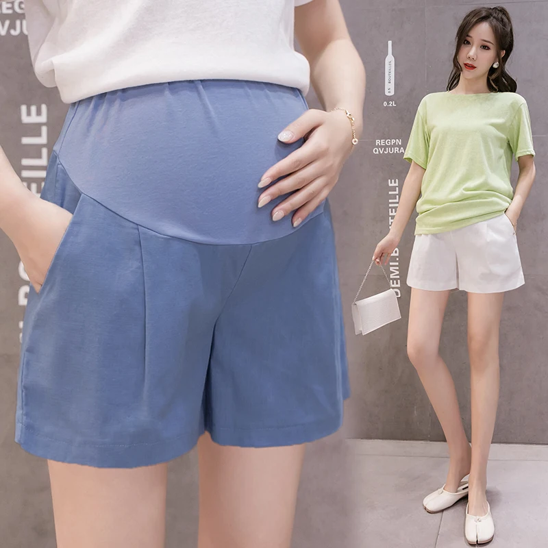 

6052# Summer Casual Cotton Maternity Hot Shorts Elastic Waist Belly Breathable Thin Shorts for Pregnant Women Linen Pregnancy