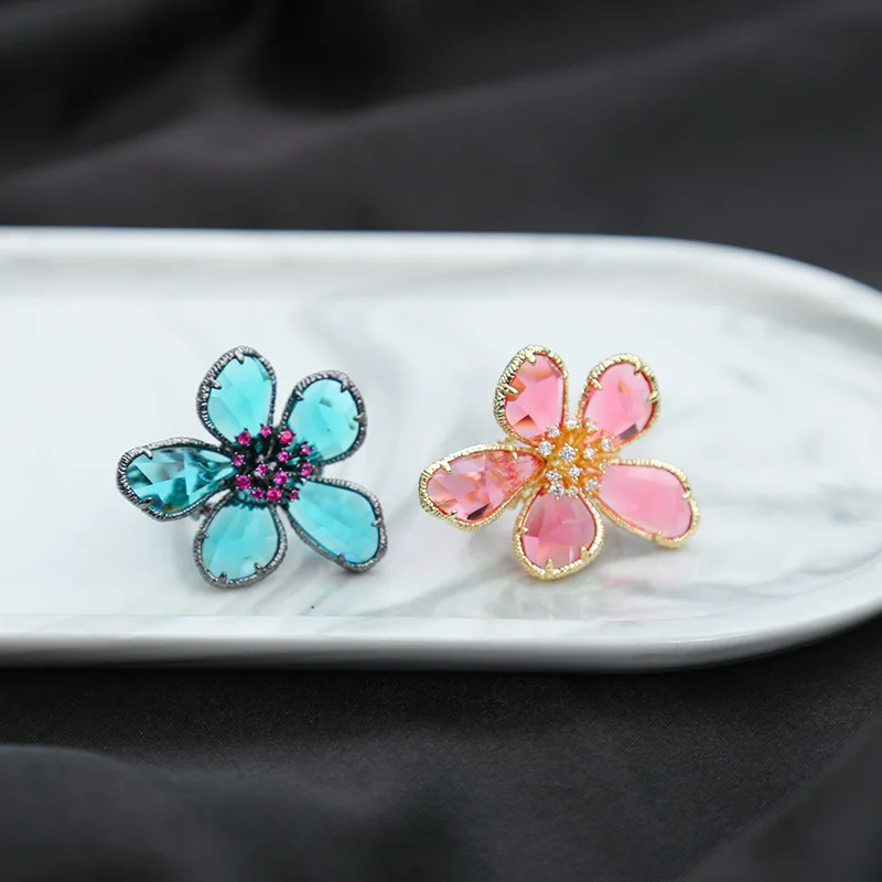 Модное винтажное зеленое большое цветочное открытое регулируемое кольцо для