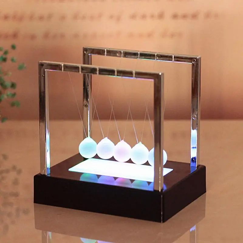 Newtons Cradle LED Light Up Kinetic Energy Home Office Science Toys Home Pendulum Balance Swing Ball Decorative Educational