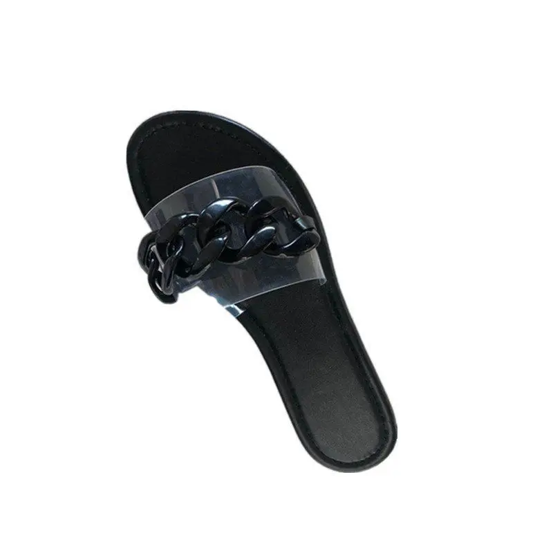 

Fashion sexy roman style transparent chain decoration flat outdoor female slippers 2021 summer new style Plus Size Beach Slipper