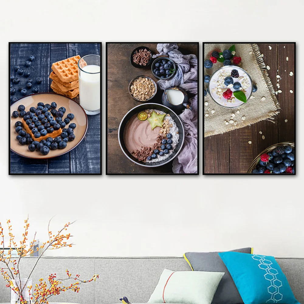 Постеры на холсте с изображением фруктов тортов продуктов йогурта смузи чаши