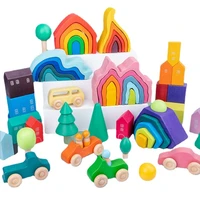 solid wood puzzle forest coral educational childrens toys kids creative toys rainbow blocks loose parts unfinished people