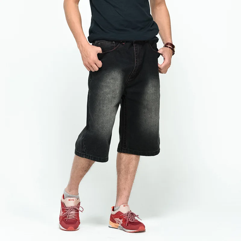 

Jeans Black Short Denim Men 2021 Summer HIP HOP Harlan Straight Loose Jeans