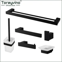 torayvino 304 stainless steel bathroom hardware set black matte paper holder toothbrush holder toilet brush bathroom accessories