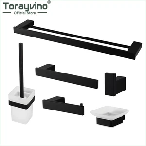 torayvino 304 stainless steel bathroom hardware set black matte paper holder toothbrush holder toilet brush bathroom accessories free global shipping