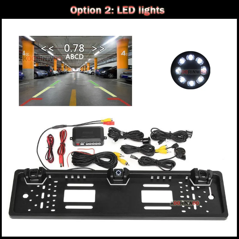 

Koorinwoo без дрели! Парктроник с рамкой номерного знака ЕС, держатель датчиков парковки, камера заднего вида, багажник для автомобиля, радио, DVD