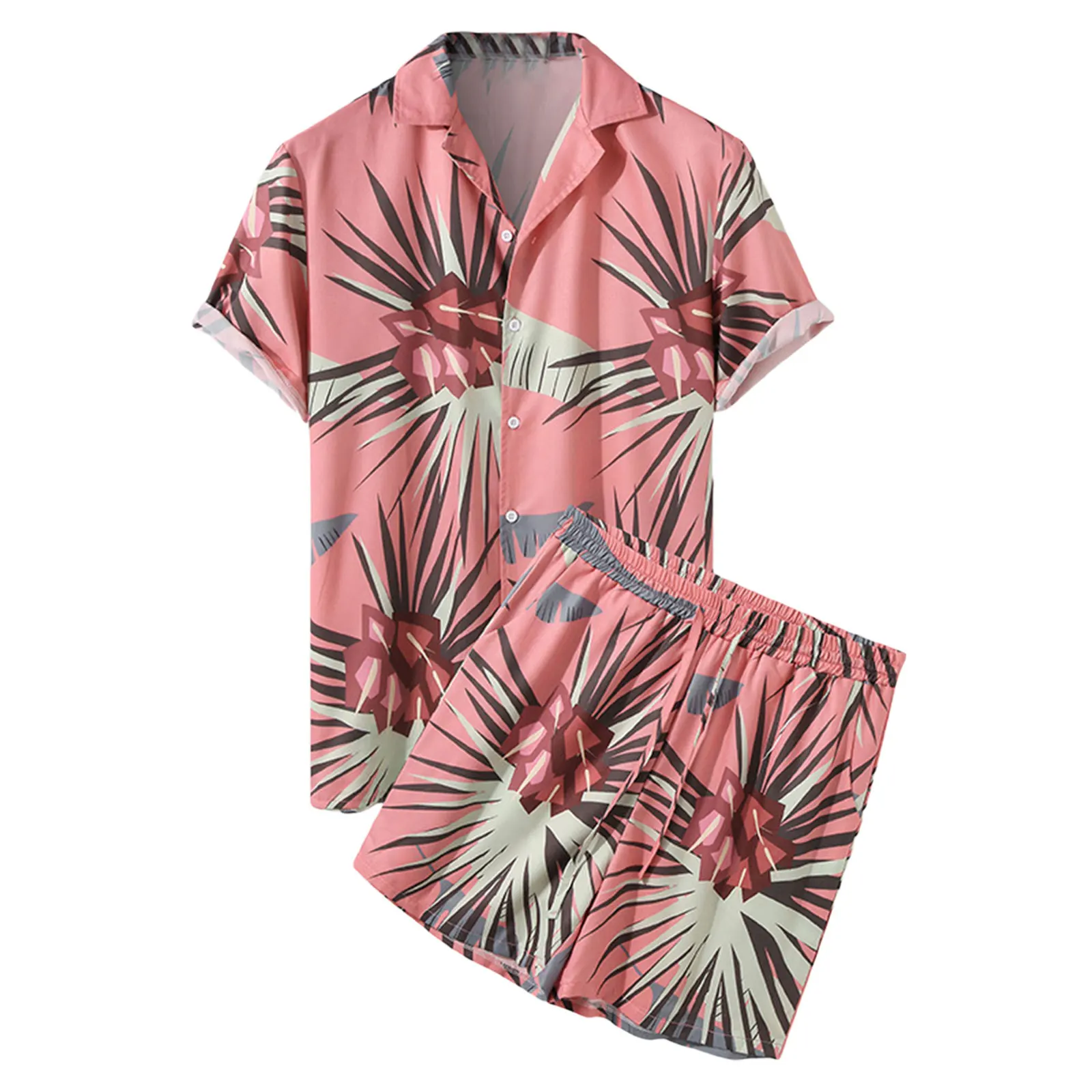 

Men Hawaiian Sets Printing 2021 Summer Short Sleeve Button Shirt Beach Shorts Streetwear Casual Mens Suit 2 Pieces S-3XL