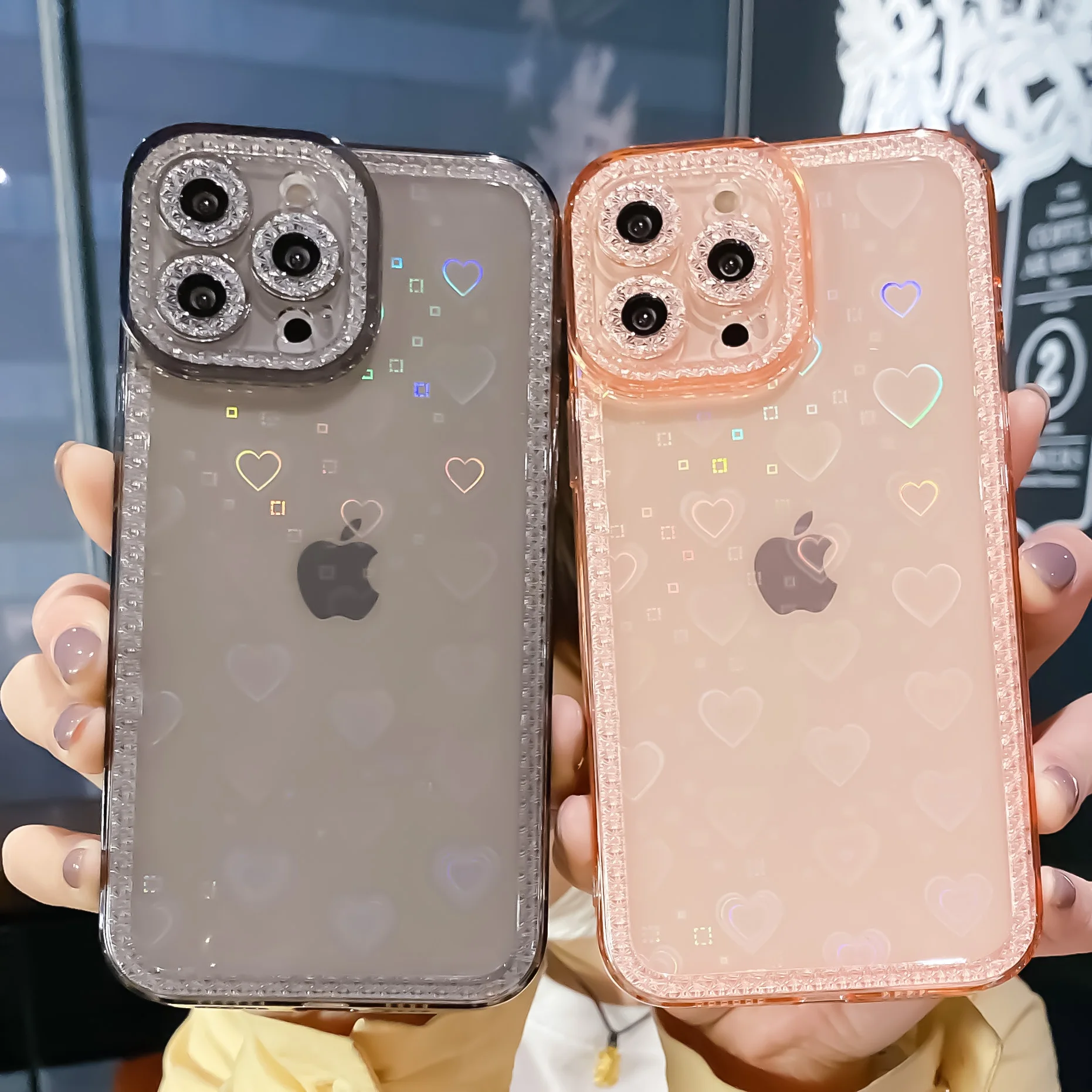 

Fashion Gradient Laser Love Clear Phone Case for iPhone 13 Pro Max 11 12 XR XS SE 2020 7 8 Plus Shockproof Soft TPU Back Cover