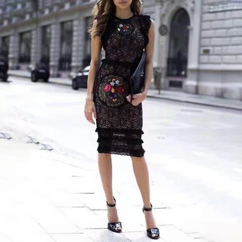 TWOTWINSTYLE элегантное лоскутное кружевное платье для женщин с круглым вырезом без рукавов с высокой талией тонкие платья женские летние модные новые
