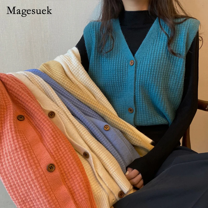 

Sweater Vest Sleeveless Women Autumn and Winter Sweaters Women Vintage Loose Casual Cashmere Cardigan Vest Tops 16910