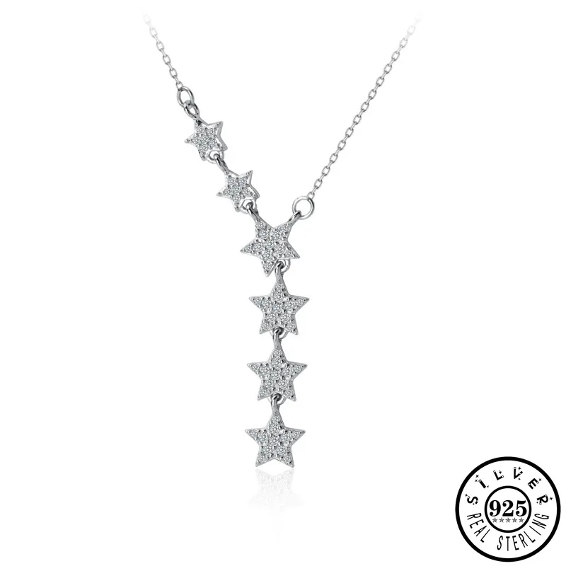 

Luxury Cubic Zirconia Star Pendant 925 Sterling Silver Statement Party Collares Necklaces Christmas Jewelry for Women Lady