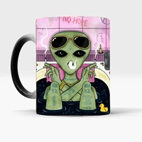 funny alien coffee mug lid spoon color changed ceramic tea travel cups and mugs friends birthday gift mug