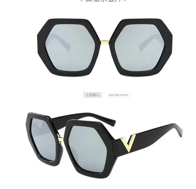 Капялюш шестиугольные очки женские модные солнцезащитные прозрачные плоские