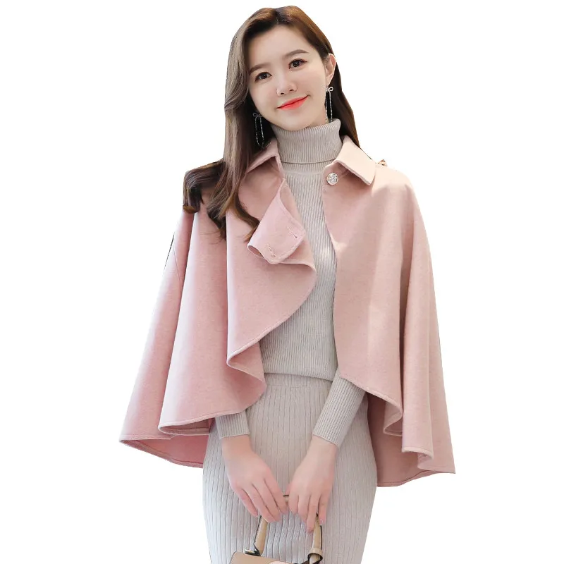 

Cape Women Button Casual Solid Female Autumn Pullovers Split Cloak Windbreaker Coats