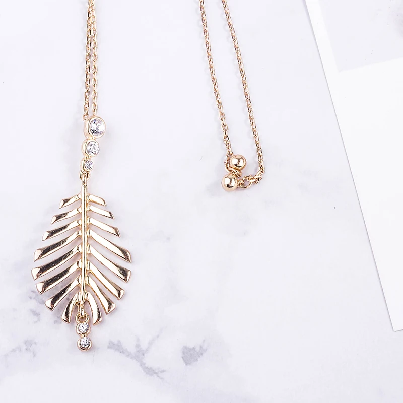 Изысканный Кристалл Золото Цвет кулон в форме листа Цепочки и ожерелья для Для