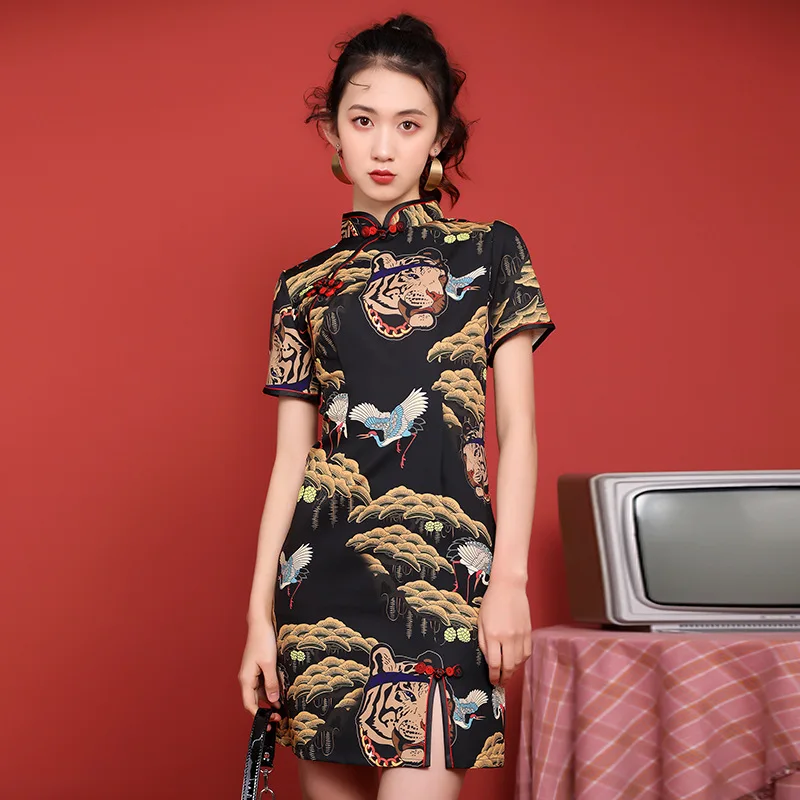 

Summer New Girl Modern Retro Hong Kong Flavor Improved Version Young Student Chinese Style Cheongsam Dress