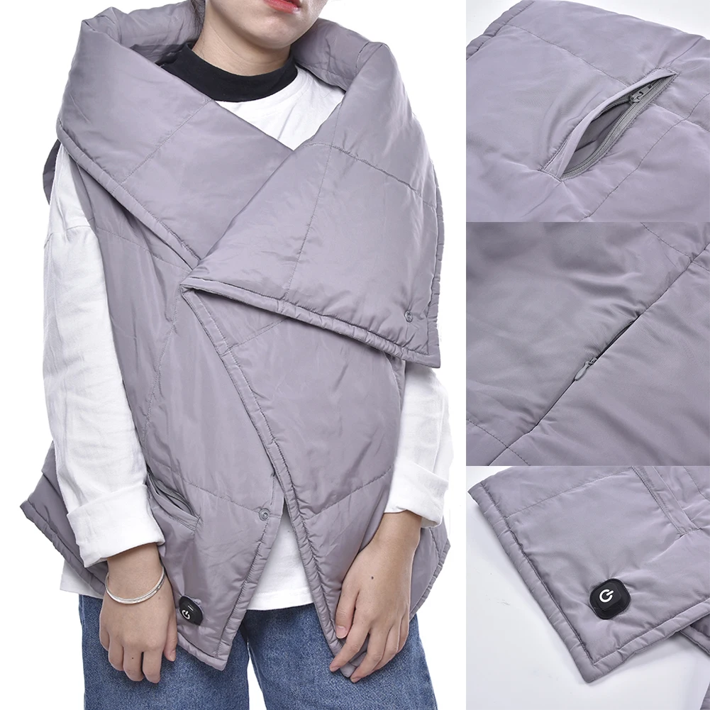

Multifunctional Heating Blanket Gray Unisex Outdoor Ridding Sport Vest Graphene Heating Vest USB Shawl Electric Heating Right