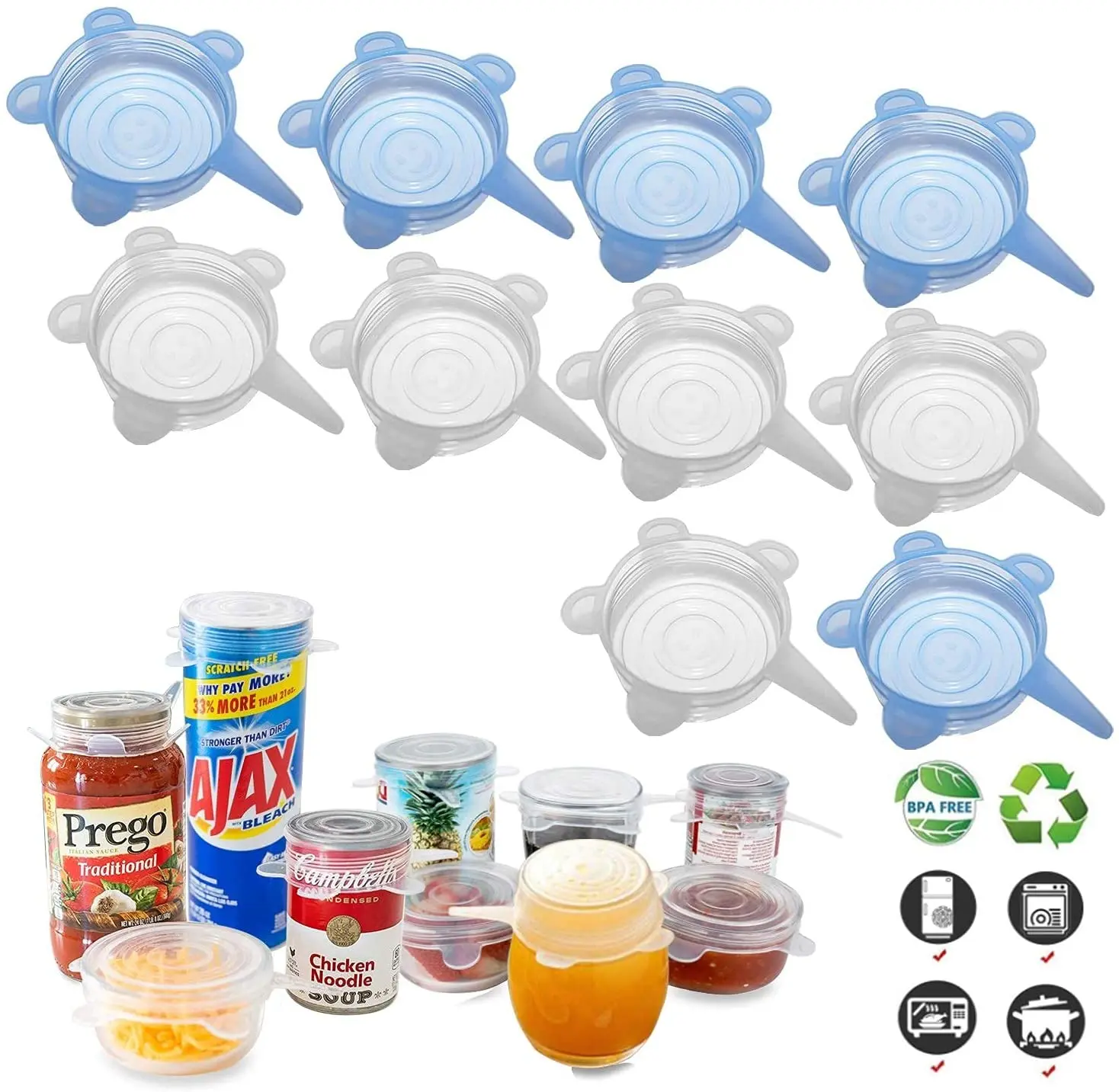 

Силиконовые растягивающиеся крышки (10 шт. в упаковке, все 2,6 дюйма), маленькая герметичная деталь, силиконовые крышки для газированных банок,...