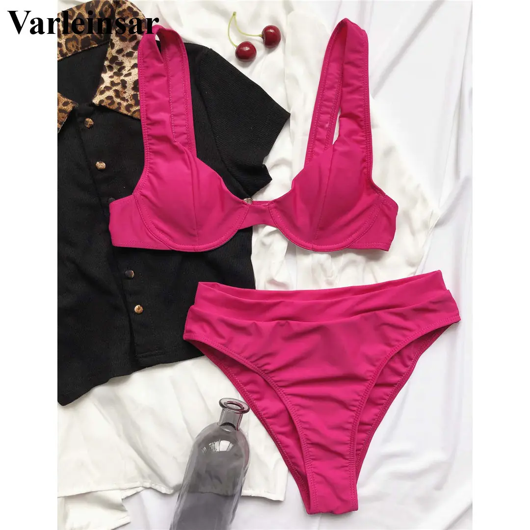 

2021 New Sexy Underwired Bikini Female Swimsuit Women Swimwear Two-pieces Bikini set Mid Waist Bather Bathing Suit Swim V2841