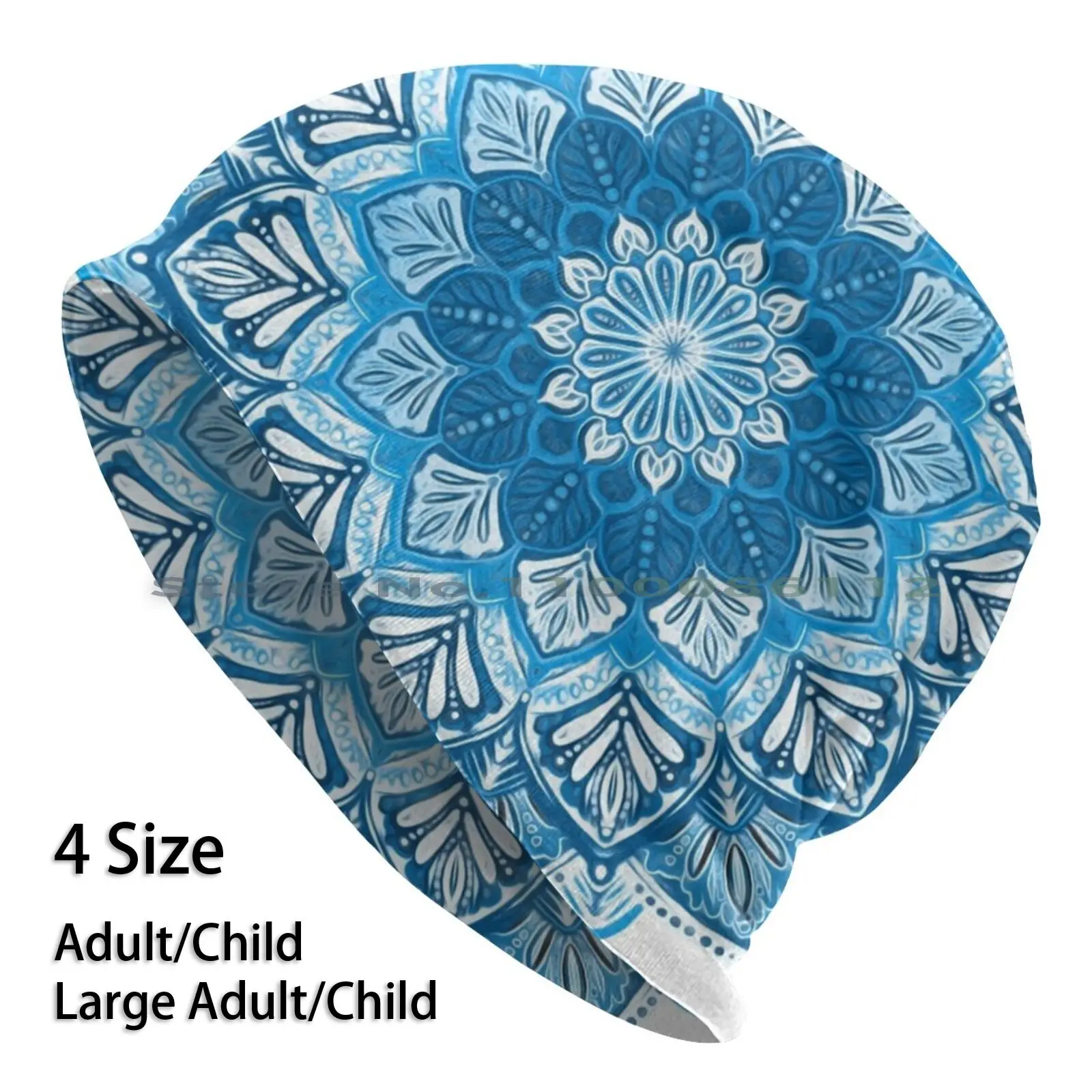 

Boho Mandala In Monochrome Blue And White Beanies Knit Hat Boho Bohemian Gradient Ombre Micklyn Le Feuvre Winter Floral Flower
