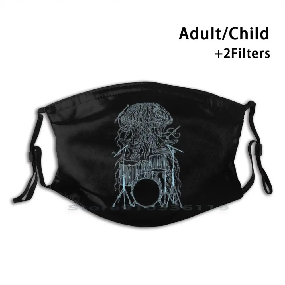 

Seembo Jellyfish Playing Drums Musician Drummer Music Band Design Anti Dust Filter Washable Face Mask Kids Drums Jellyfish Band