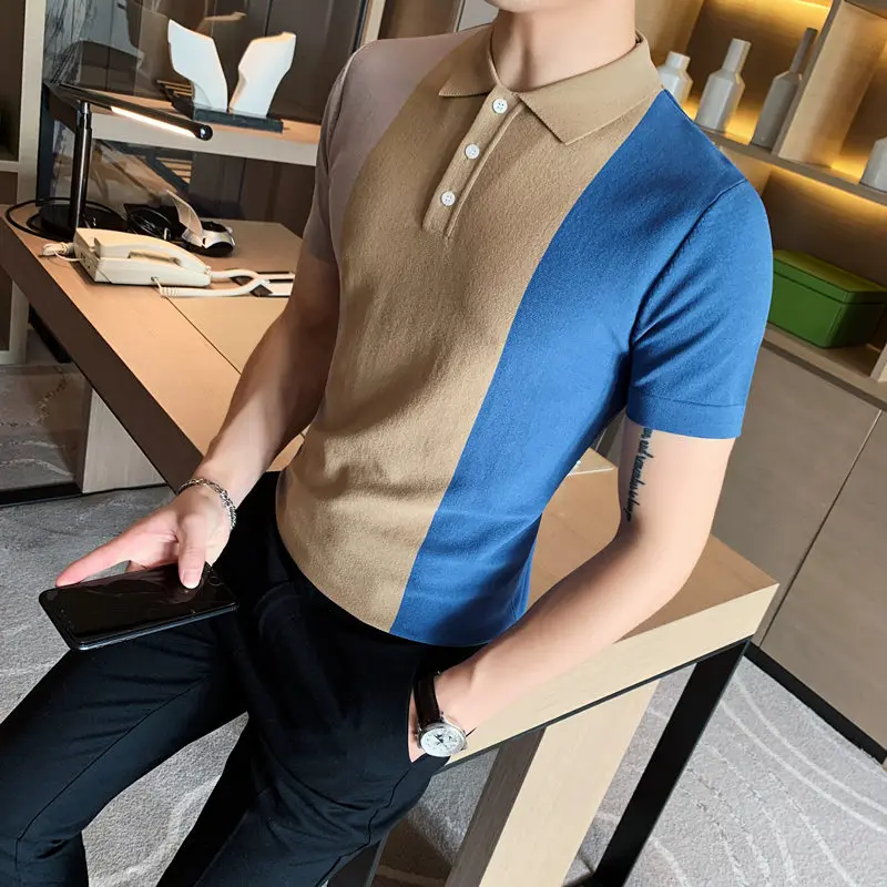 Новинка 2020 летняя простроченная рубашка поло Мужская Облегающая в Корейском