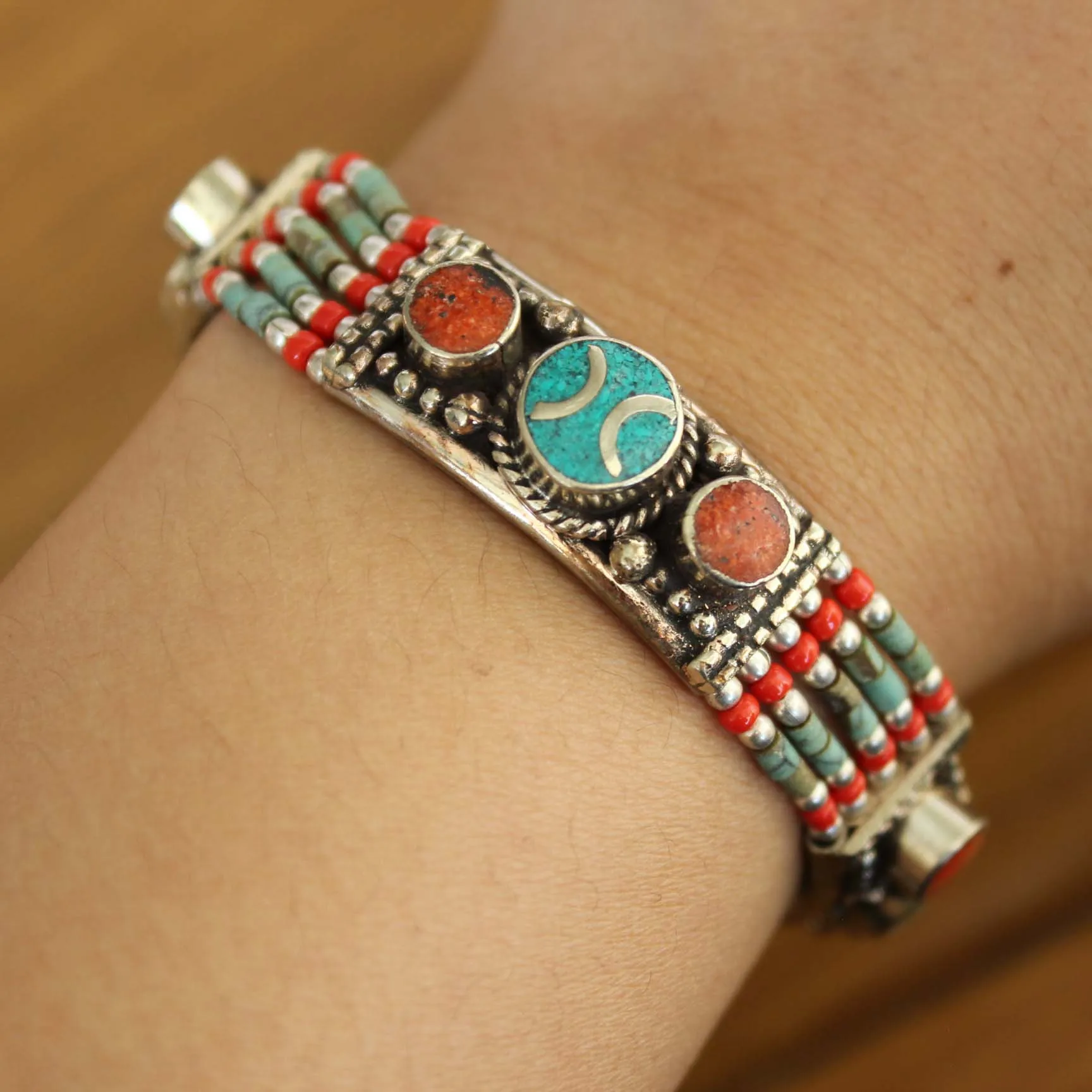 BR457 Непал индийские ювелирные изделия Женский Браслет манжета медный бирюзовый