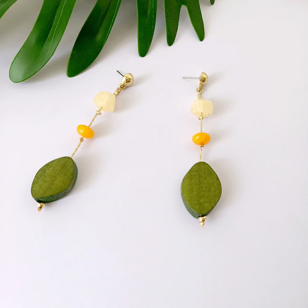 Многоцветные длинные висячие деревянные серьги для женщин бисерные полимерные