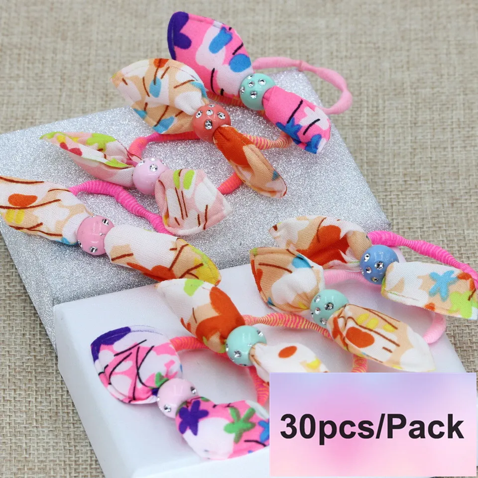 30pcs Normal Isnice/галстук-бабочка для волос; аксессуары для волос для девочек; разноцветные резинки для волос с милыми ушками, звездочками, павлином и цветком; головные уборы или заколки для волос - Цвет: 30pcs Normal
