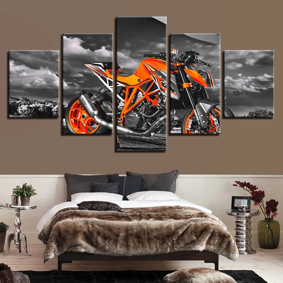 5 Pieces Orange Motorcycle Racing Sports Pictures HD Canvas Print Art Painting For Living Room GYM Wall Decoration | Дом и сад