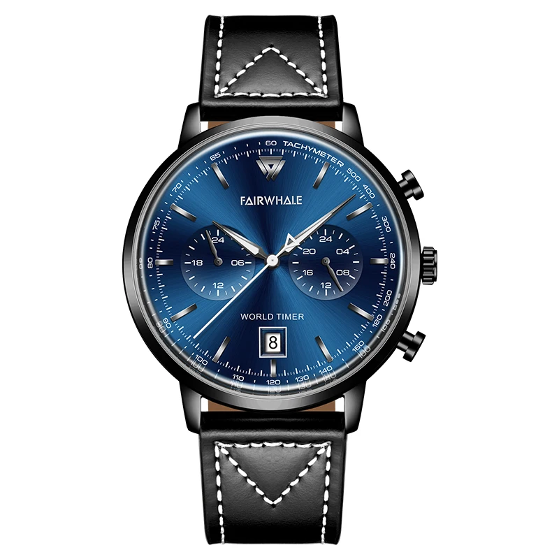 Fairwhale Relogio Masculino новые спортивные мужские часы с хронографом повседневные кожаные водонепроницаемые - Цвет: FW-5300-6