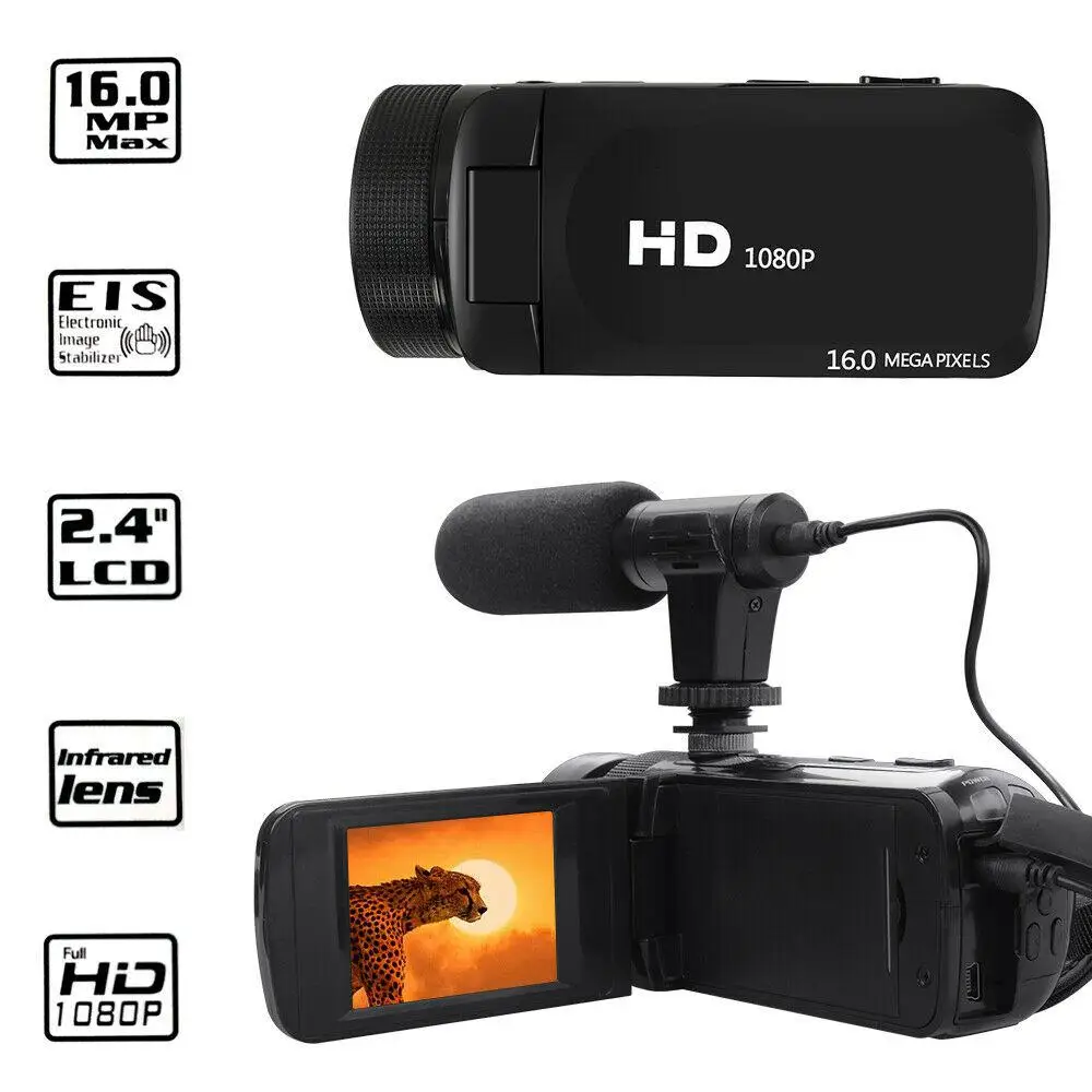 Цифровая видеокамера HD 1080P профессиональная с микрофоном фотография 16 миллионов