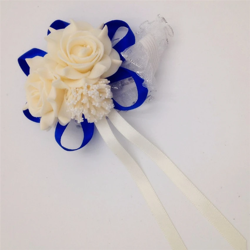 YO CHO Prom Beutiful PE розы вечерние цветы на запястье Свадебные наручные Цветы розовые подружки невесты шелковый корсаж ручной цветок для свадьбы - Цвет: deep blue