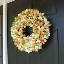 Spring Tulip Wreath Mother's Day Simulation Wreath Artificial Flower Diy Home Ourdoor Decor Wreath Garland Party Wall Ornament